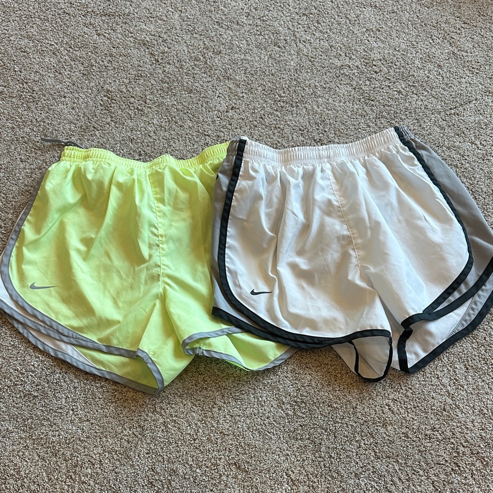 2 pairs of Nike Women's Athletic Shorts - Neon Yellow & White/gray